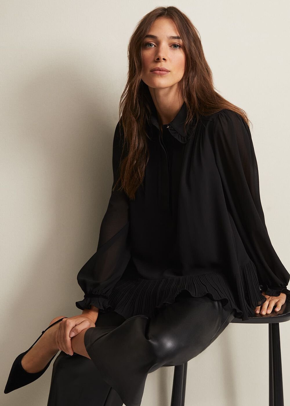 April Black Ruffle Blouse - Black