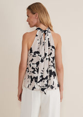 Sejal Printed Halter Neck Top - Black/Putty