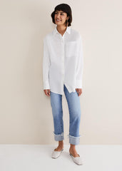 White Cotton Oversized Shirt - White