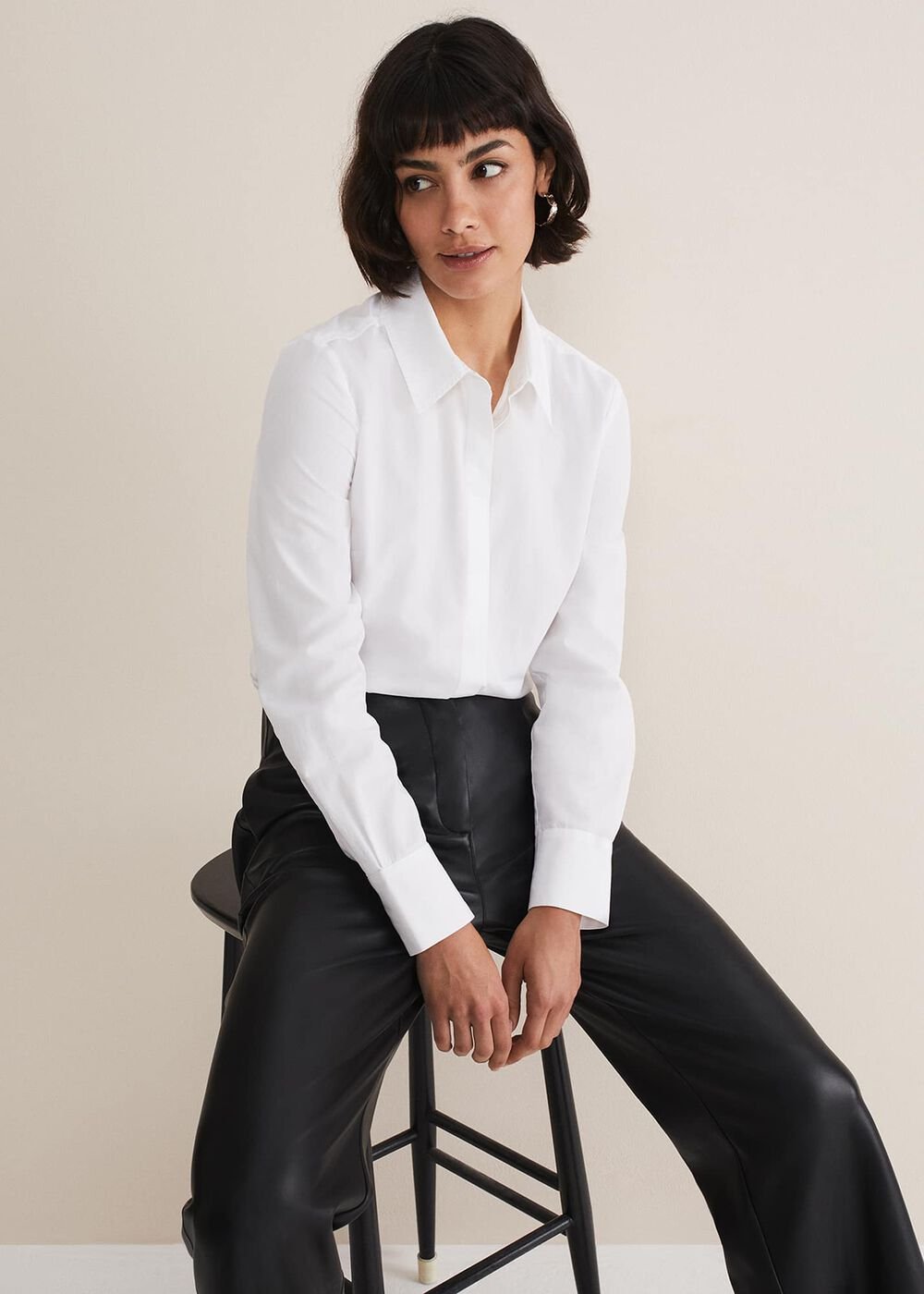 White Cotton Fitted Shirt - White