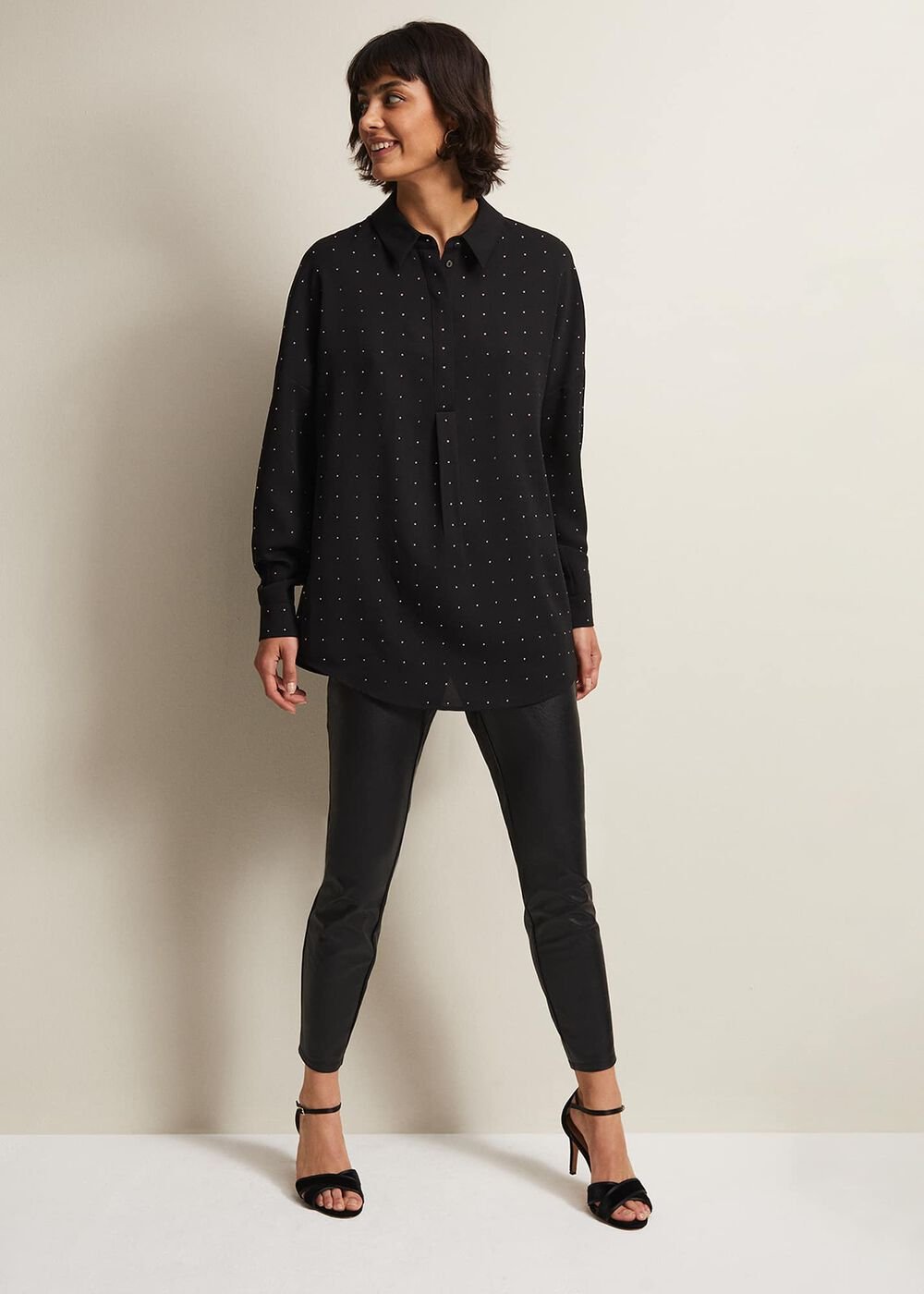 Elowen Embellished Longline Shirt - Black