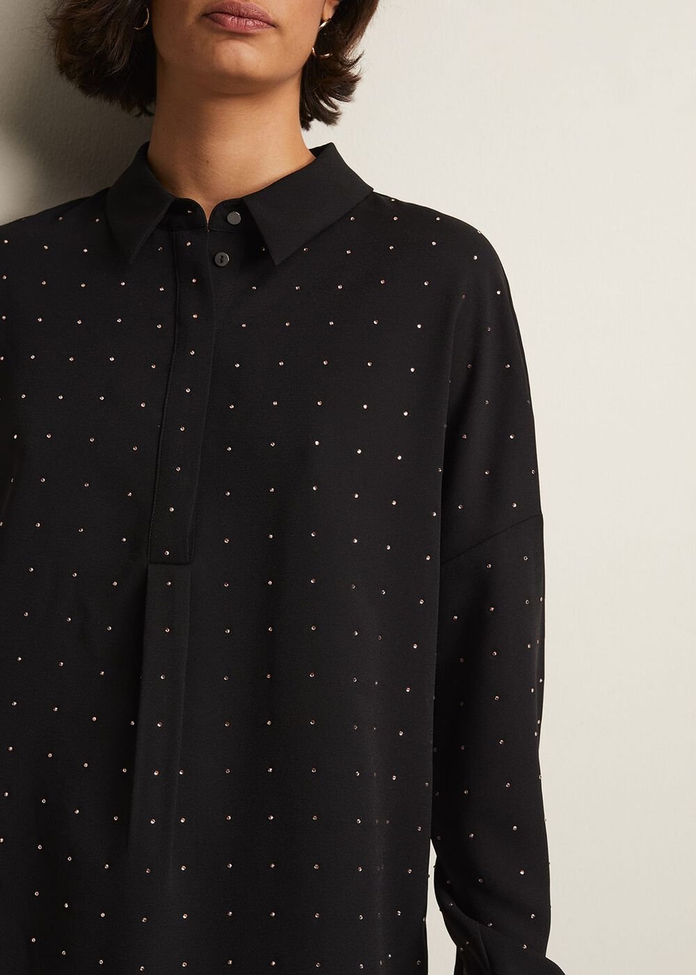 Elowen Embellished Longline Shirt - Black