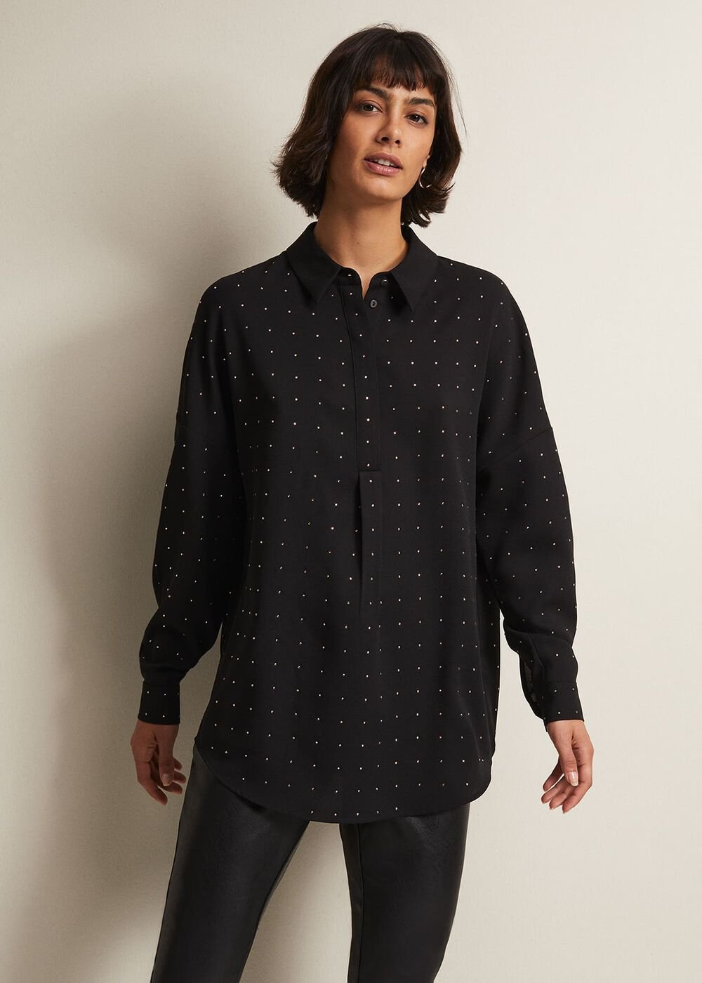 Elowen Embellished Longline Shirt - Black