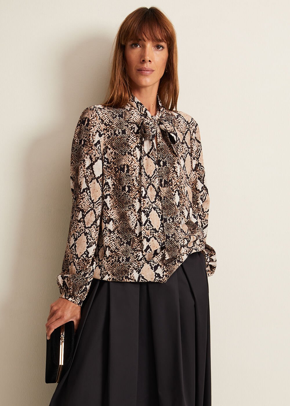 Semira Snake Tie Blouse - Neutral