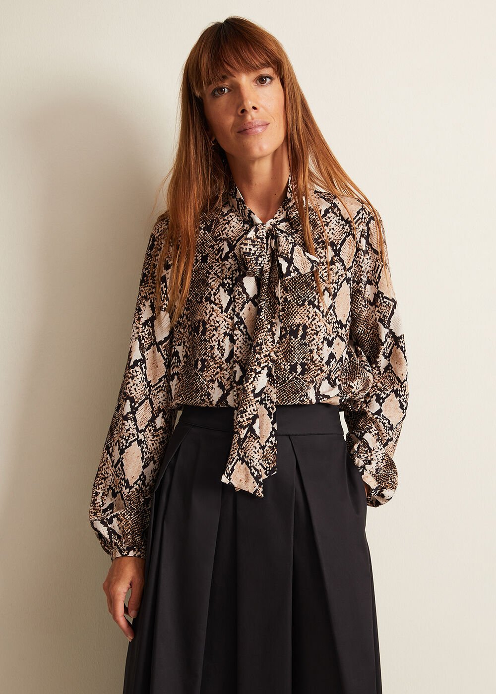 Semira Snake Tie Blouse - Neutral