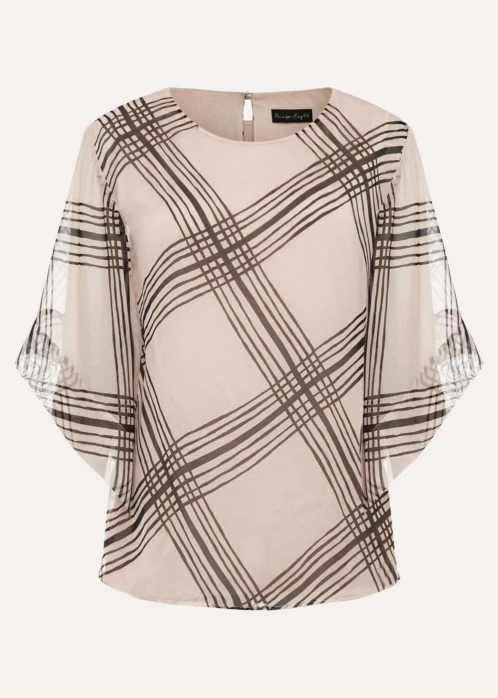 Aleena Check Silk Print Top - Cream