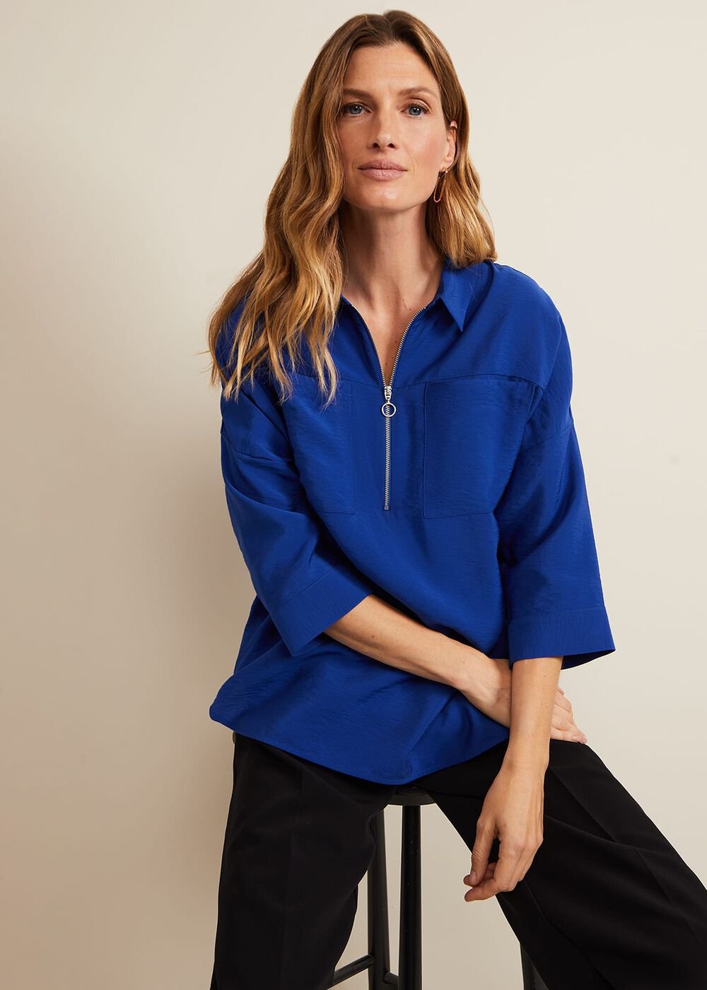 Cynthia Zip Shirt - Cobalt