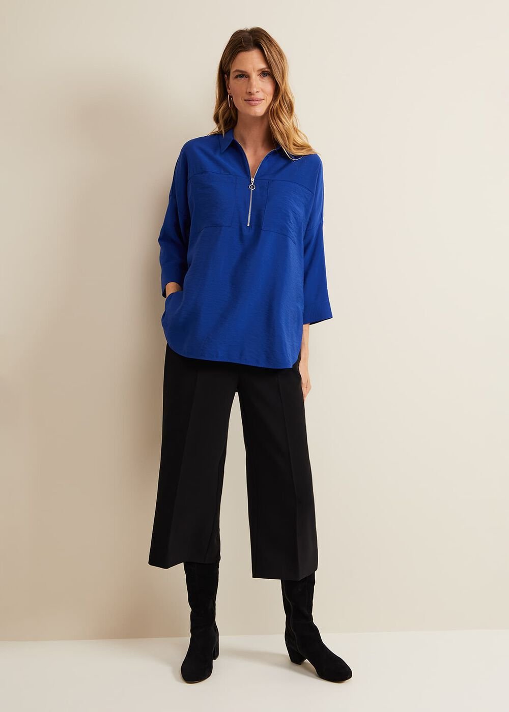 Cynthia Zip Shirt - Cobalt