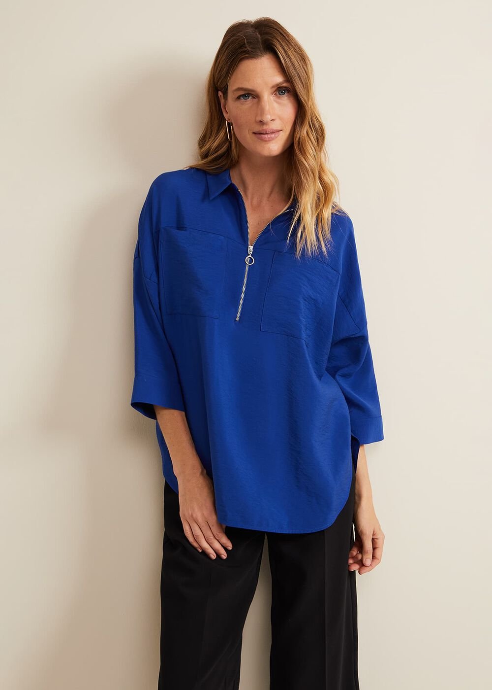 Cynthia Zip Shirt - Cobalt