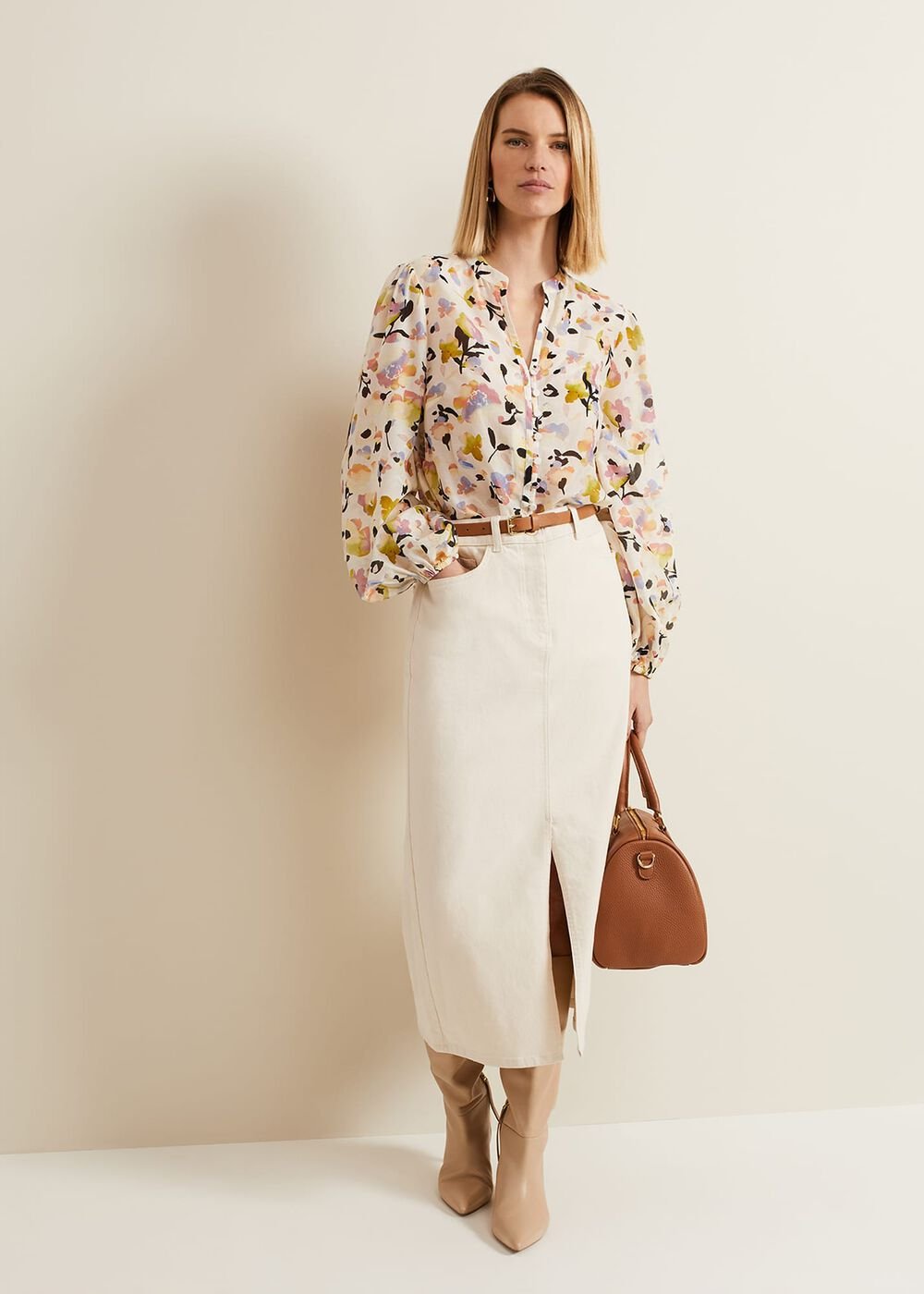 Maddie Watercolour Silk Blend Blouse - Ivory