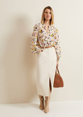 Maddie Watercolour Silk Blend Blouse - Ivory