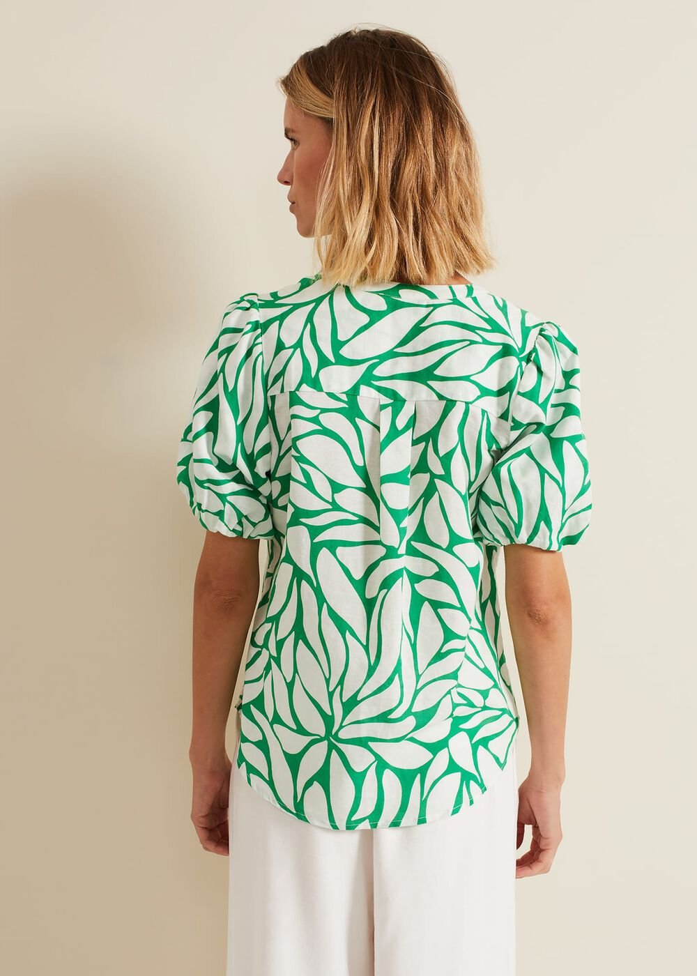 Louanna Linen Printed Shirt - Green/Ivory