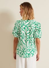 Louanna Linen Printed Shirt - Green/Ivory