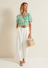 Louanna Linen Printed Shirt - Green/Ivory