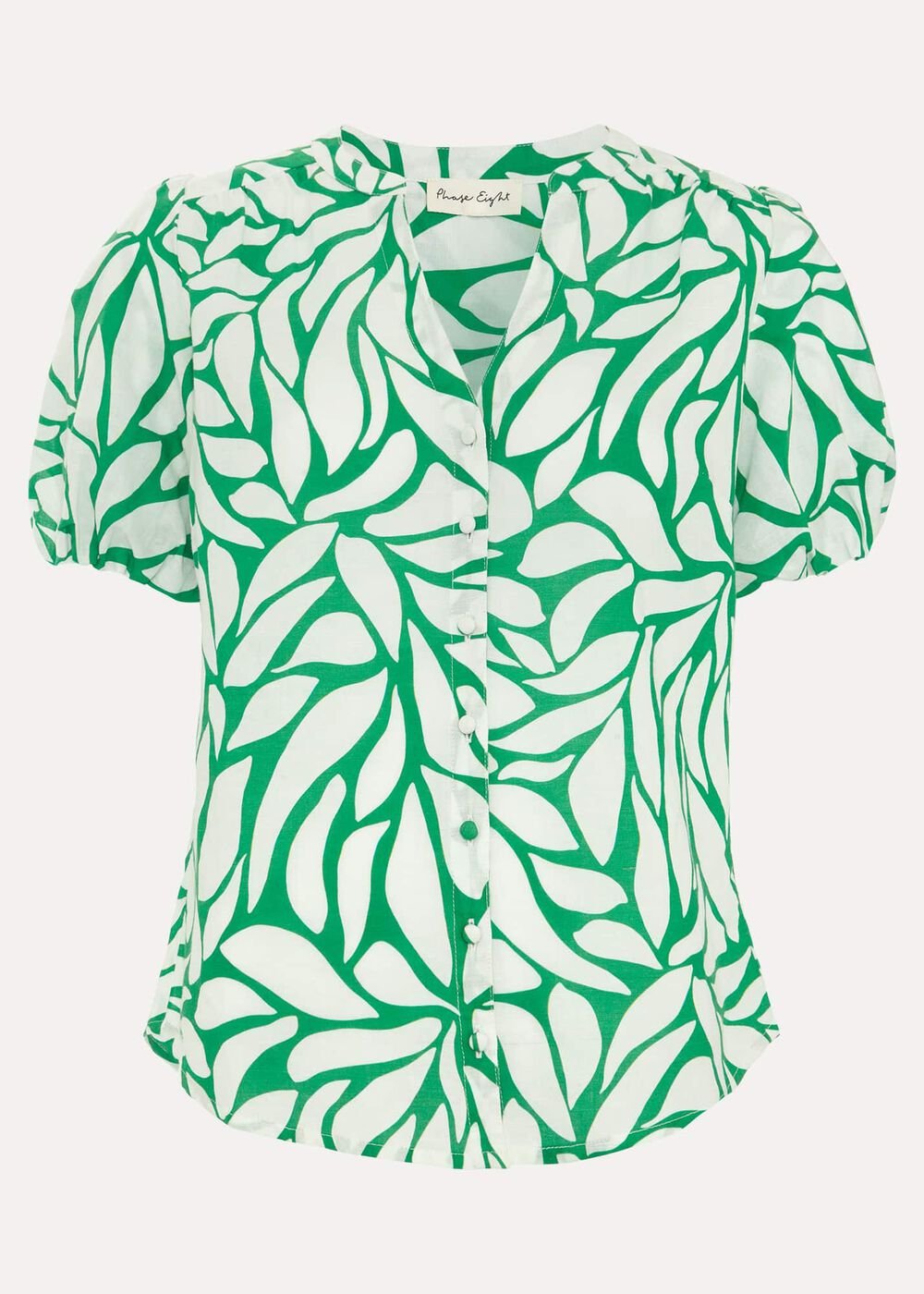 Louanna Linen Printed Shirt - Green/Ivory