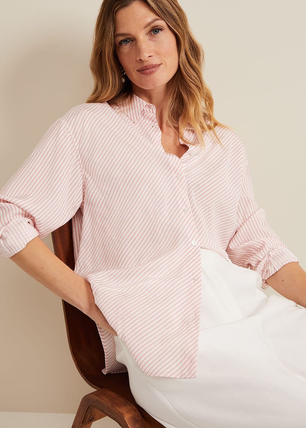 Bernice Stripe Shirt - White/Pink
