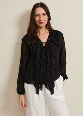 Ivana Ruffle Blouse - Black