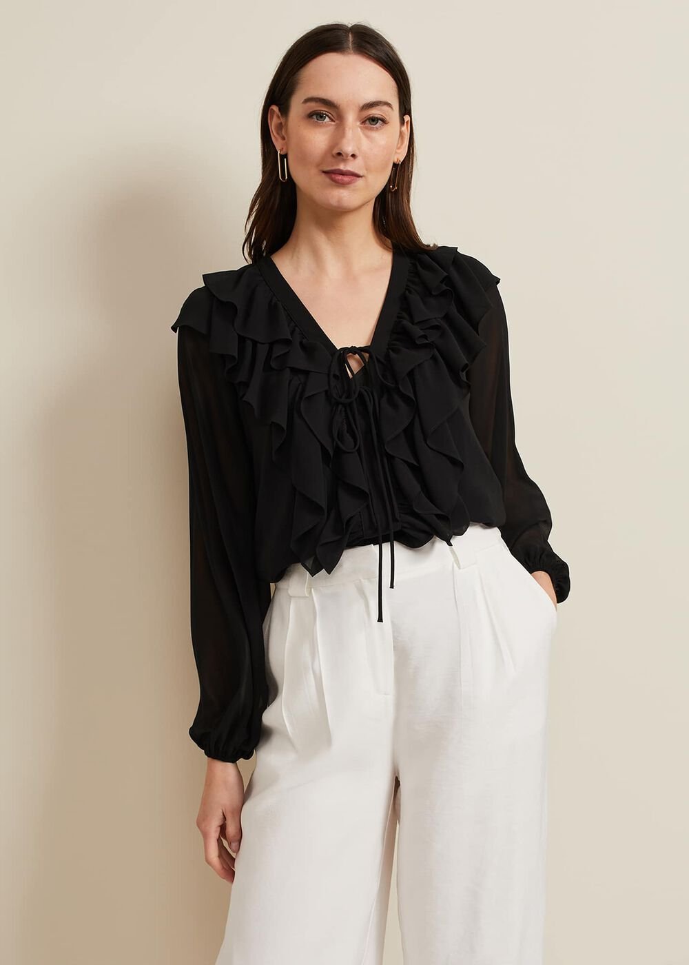Ivana Ruffle Blouse - Black