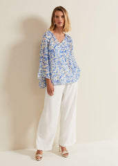 Simi Leaf Print Filcoupe Blouse - Blue