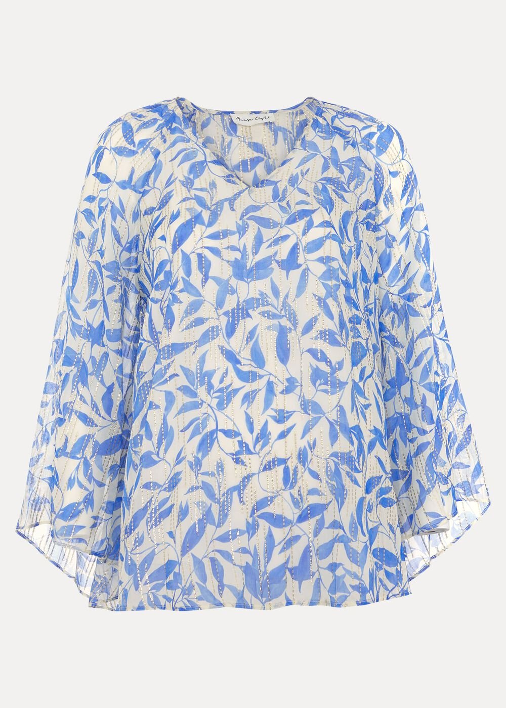 Simi Leaf Print Filcoupe Blouse - Blue