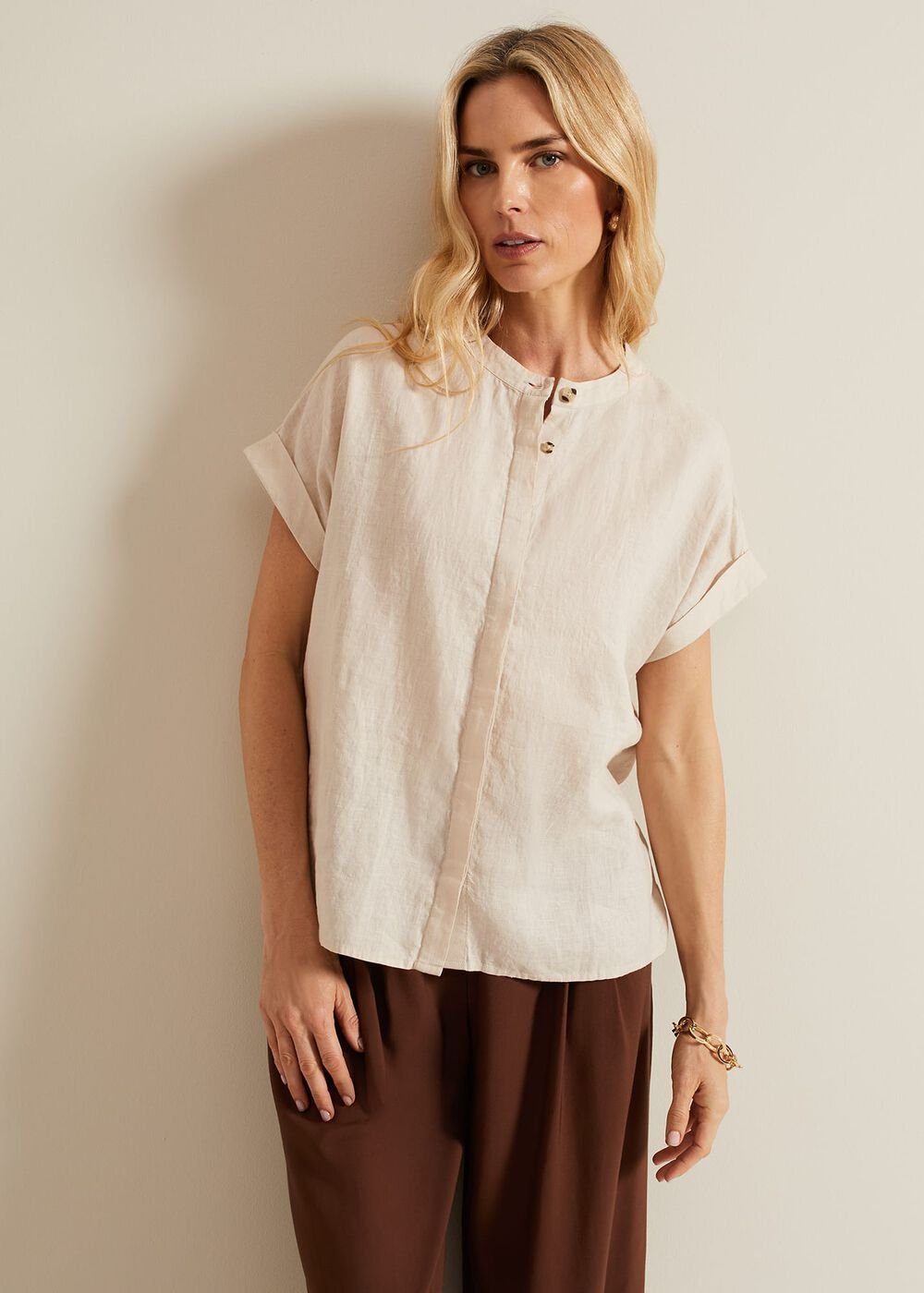 Kelsie Button Through Linen Shirt - Neutral