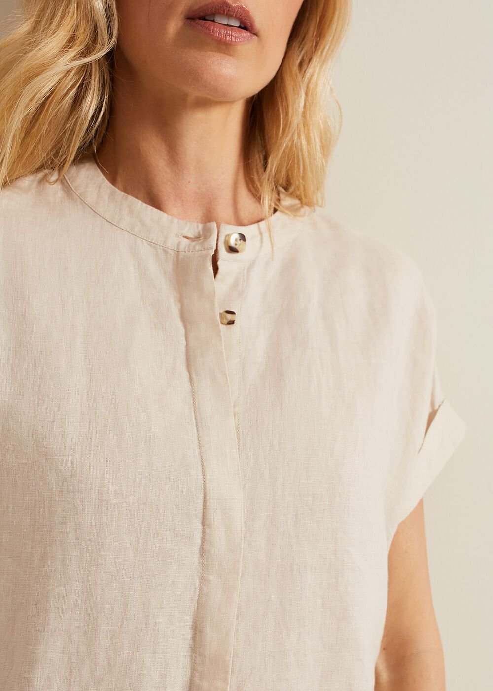 Kelsie Button Through Linen Shirt - Neutral