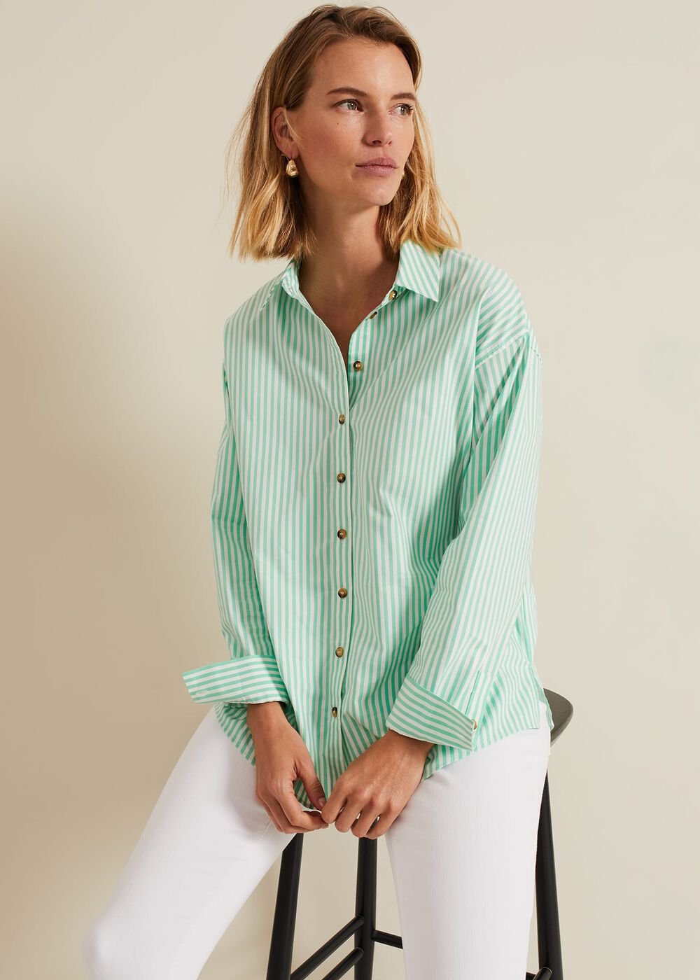 Green Striped Shirt - Green/Ivory