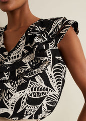 Rosey Linen Ruffle Top - Black