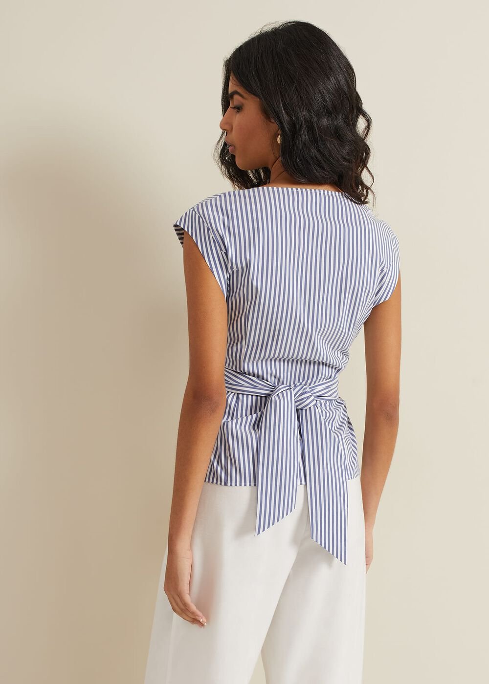 Sadie Striped Tie Waist Shirt - Blue