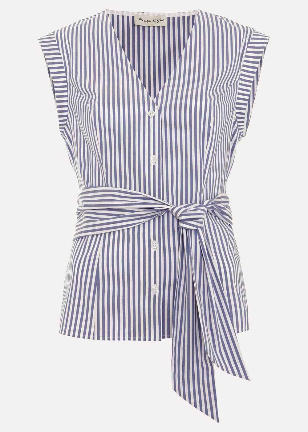 Sadie Striped Tie Waist Shirt - Blue