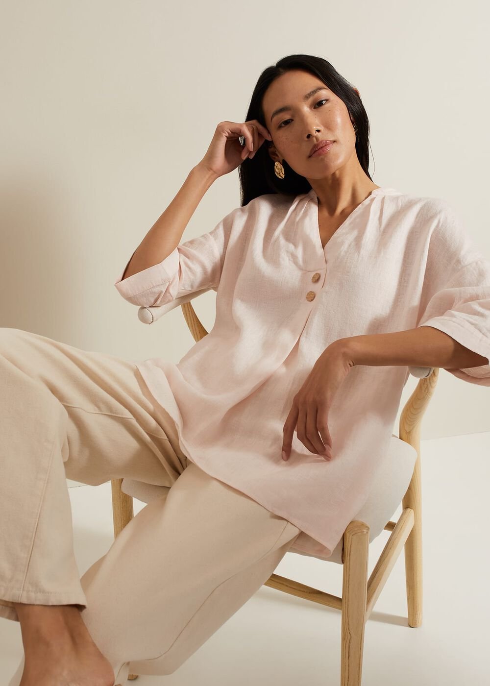 Posie Button Front Linen Shirt - Pink