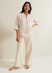 Posie Button Front Linen Shirt - Pink
