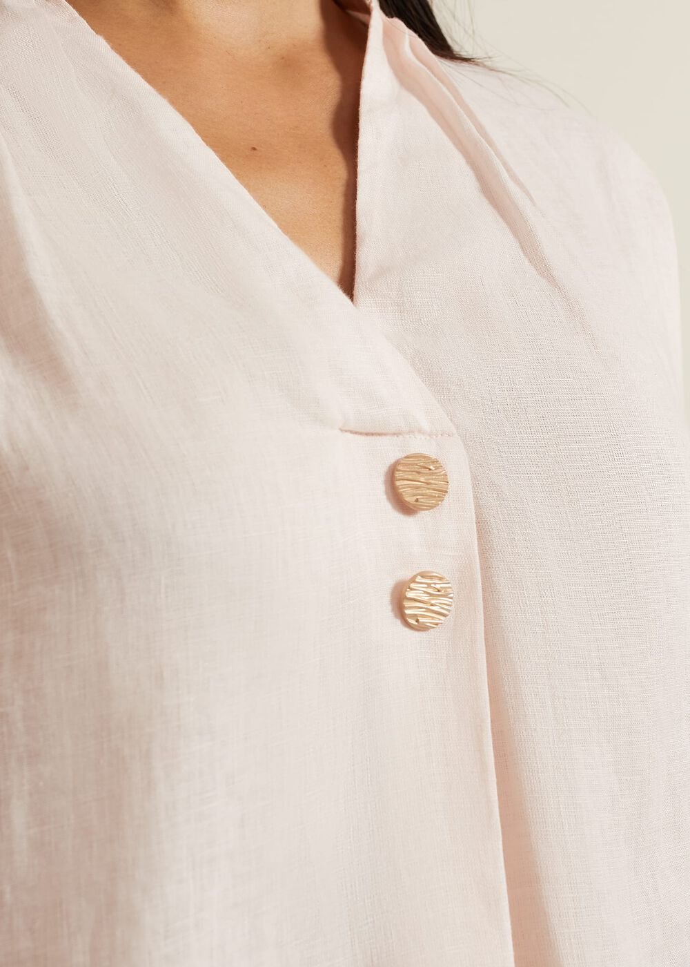 Posie Button Front Linen Shirt - Pink