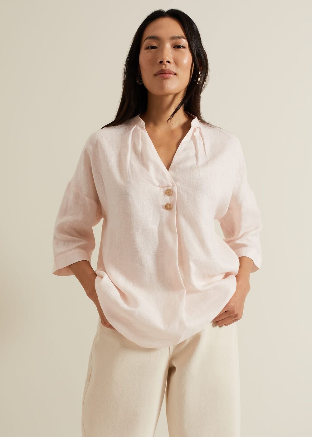 Posie Button Front Linen Shirt - Pink