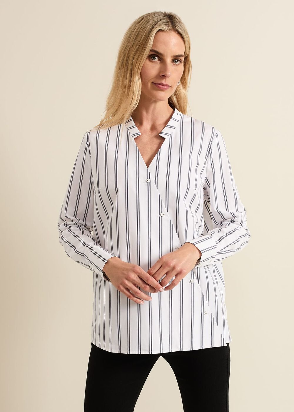 Ashlyn Asymmetric Striped Shirt - White