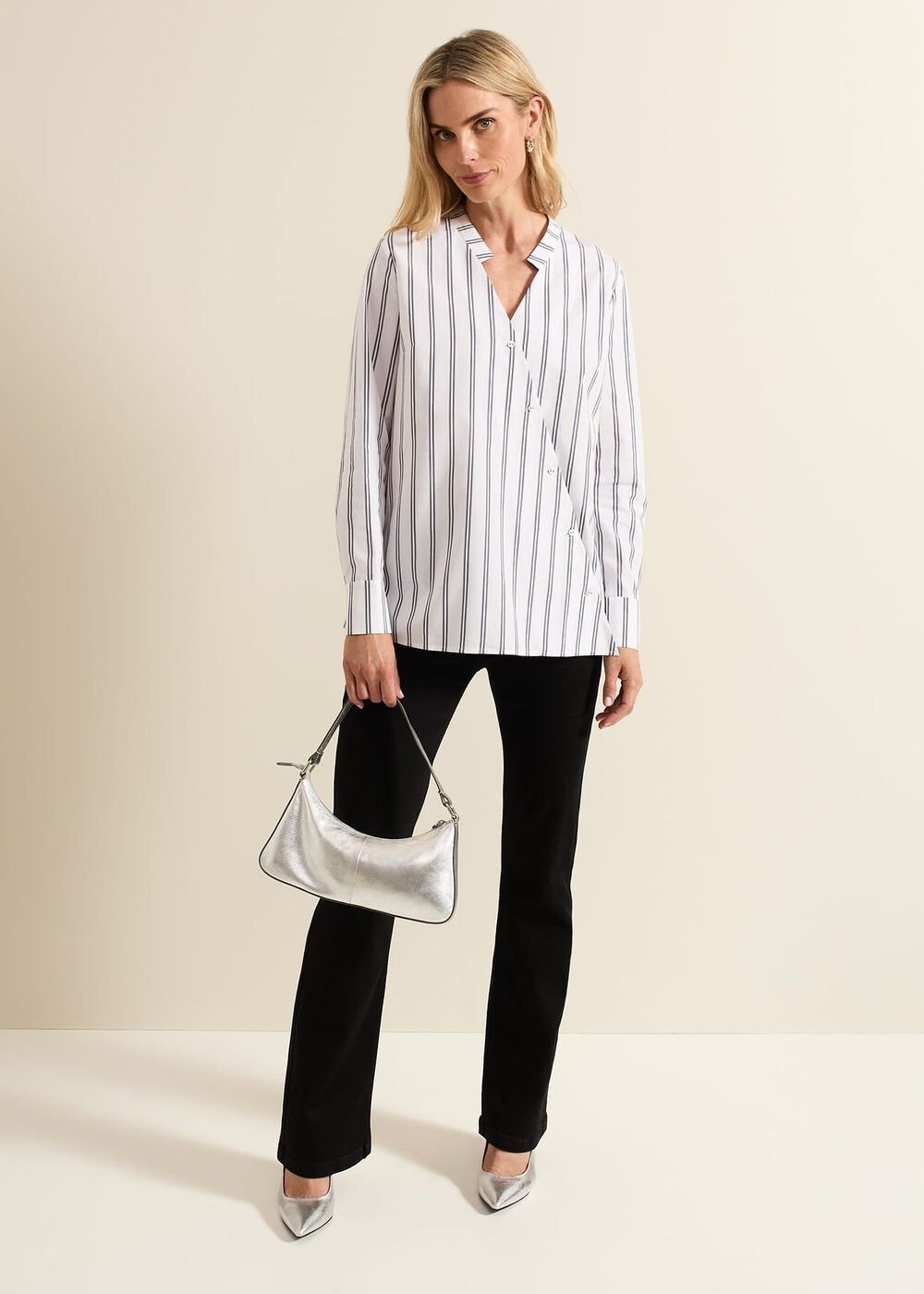 Ashlyn Asymmetric Striped Shirt - White