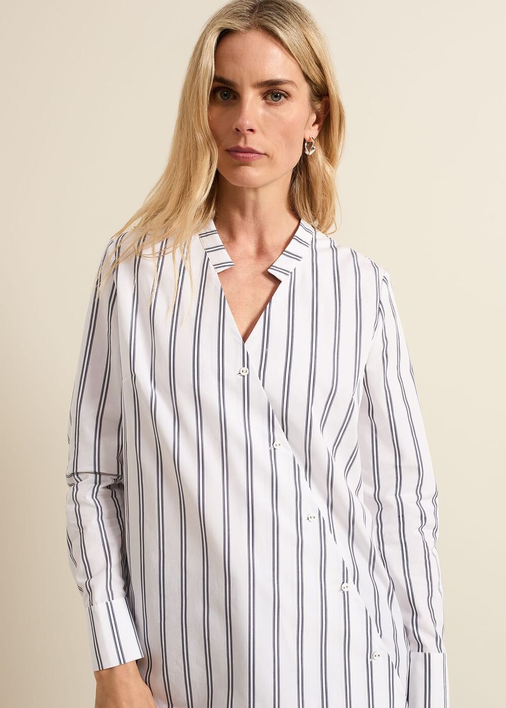 Ashlyn Asymmetric Striped Shirt - White