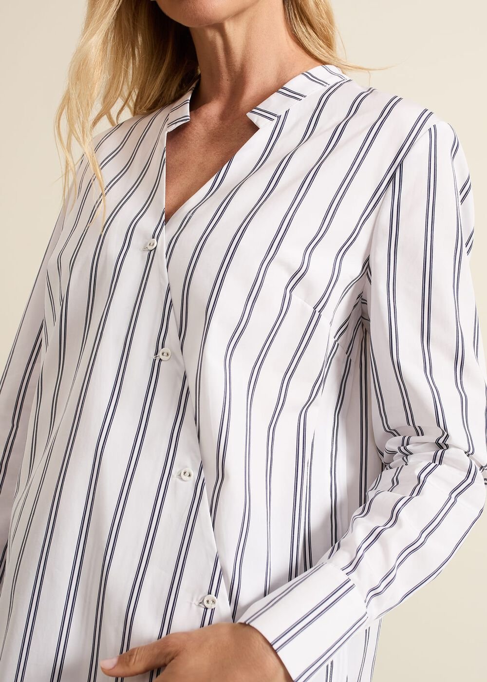 Ashlyn Asymmetric Striped Shirt - White