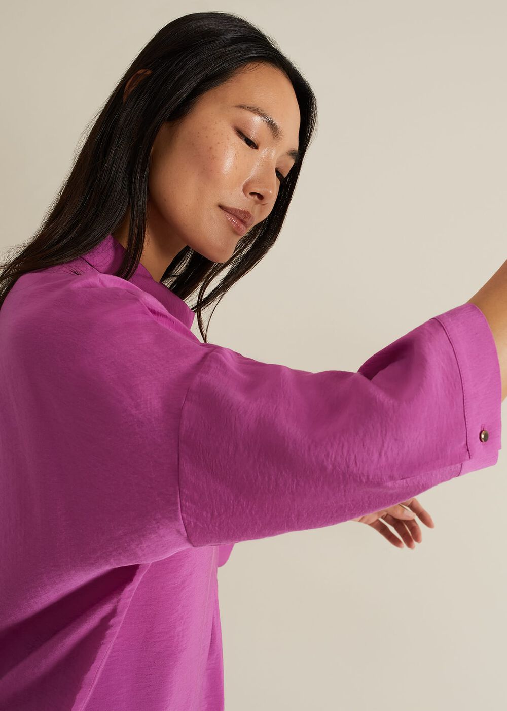 Cynthia Pleat Zip Front Shirt - Pink