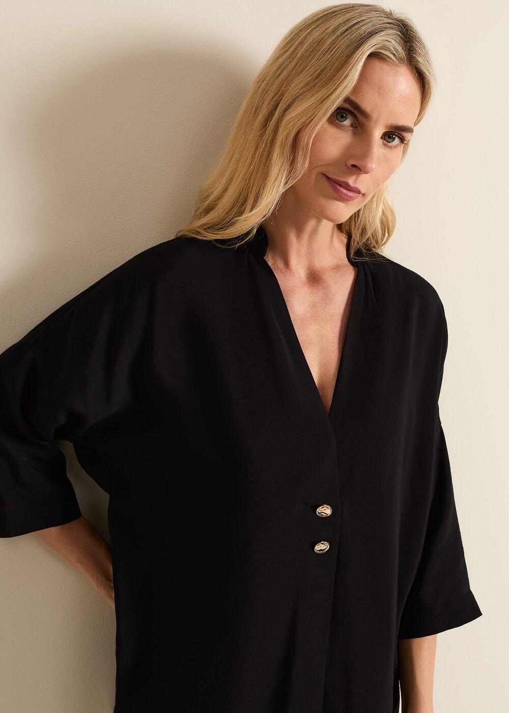 Cynthia Button Detail Shirt - Black