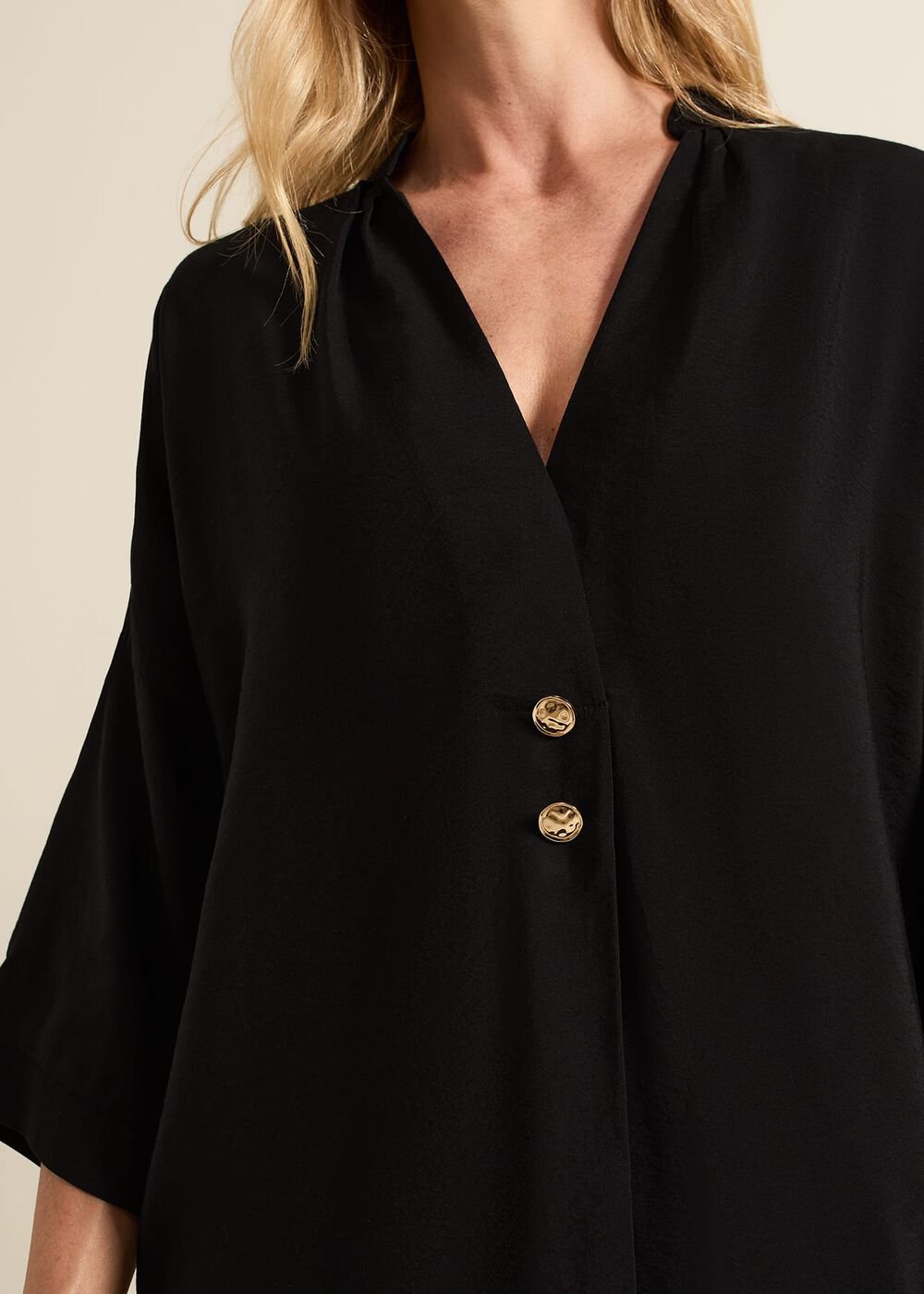 Cynthia Button Detail Shirt - Black