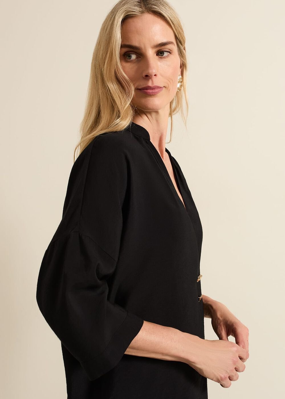 Cynthia Button Detail Shirt - Black