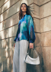 Eleanor Abstract Pleat Blouse - Multi-Coloured