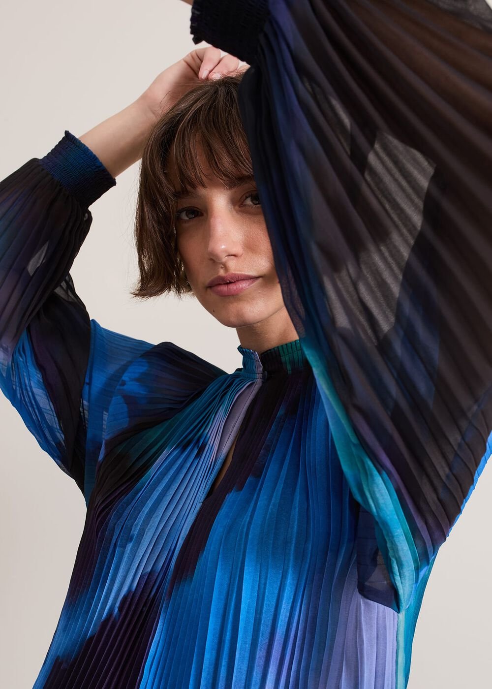 Eleanor Abstract Pleat Blouse - Multi-Coloured