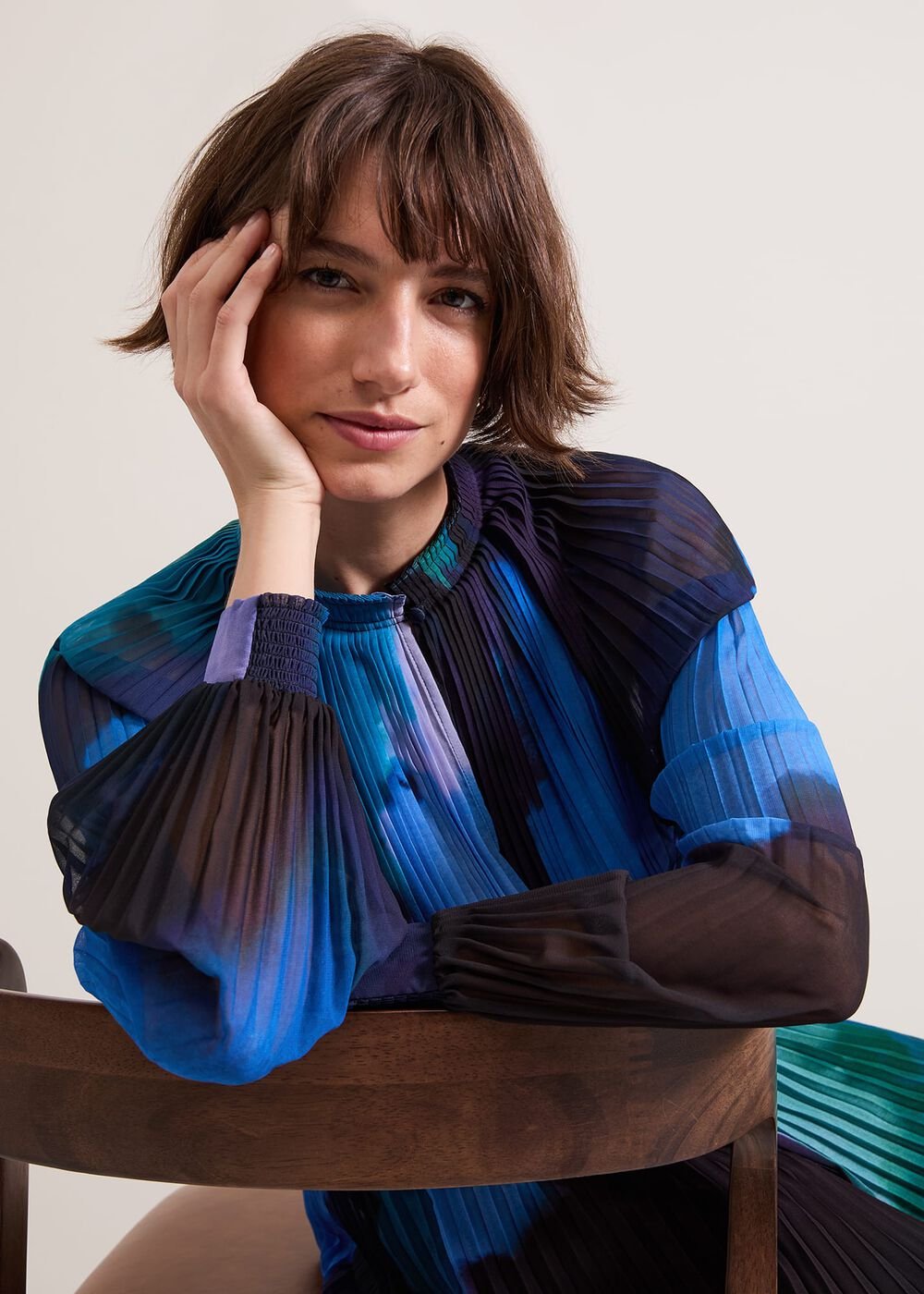 Eleanor Abstract Pleat Blouse - Multi-Coloured