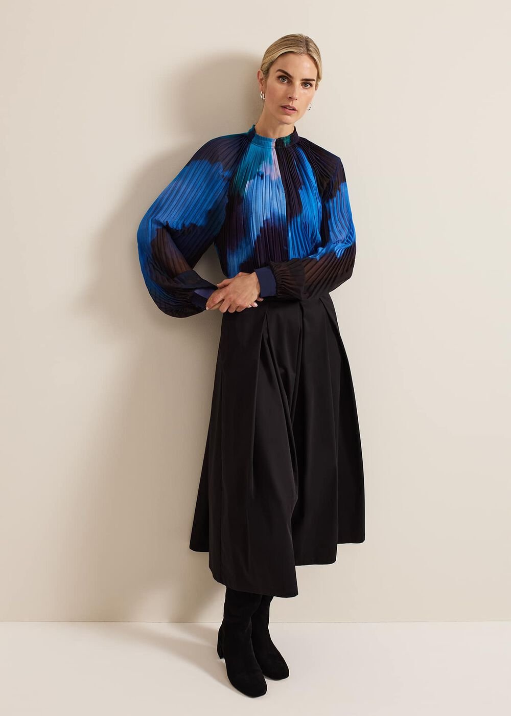 Eleanor Abstract Pleat Blouse - Multi-Coloured
