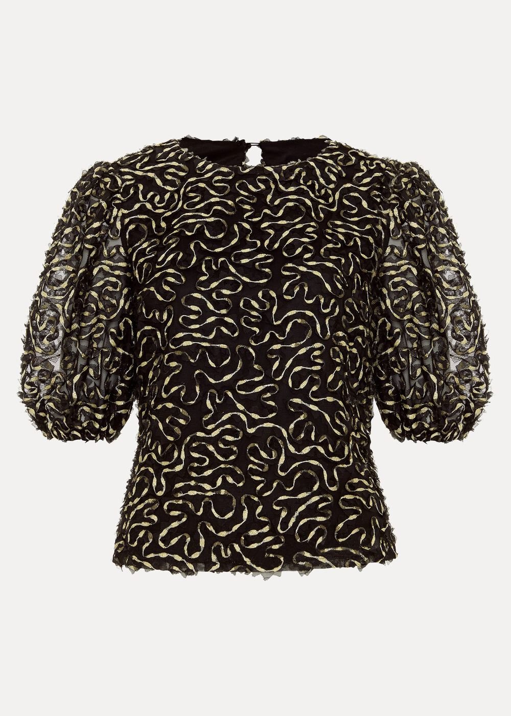 Ariella Textured Blouson Sleeve Top - Black
