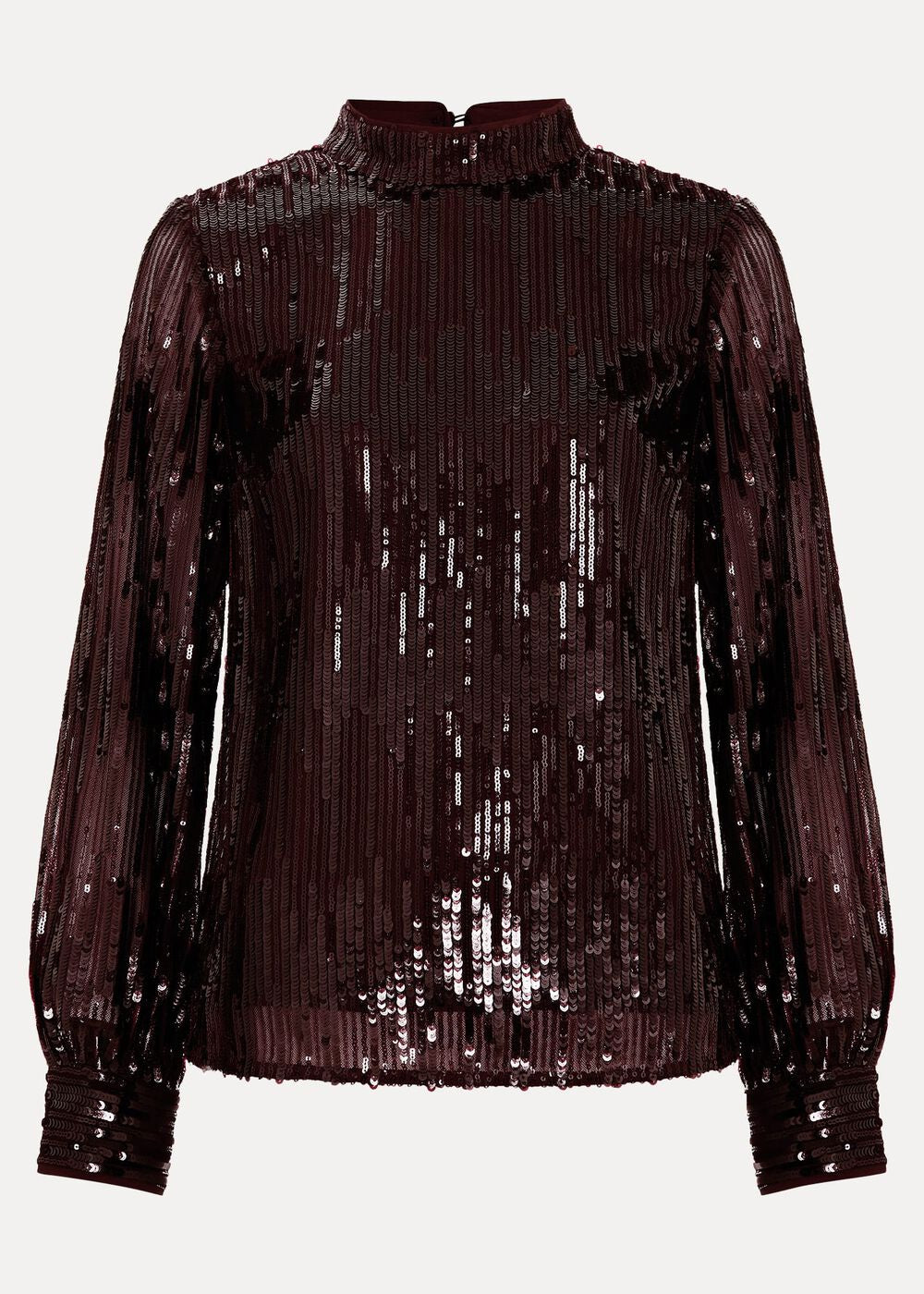 Hannah High Neck Sequin Top - Burgundy