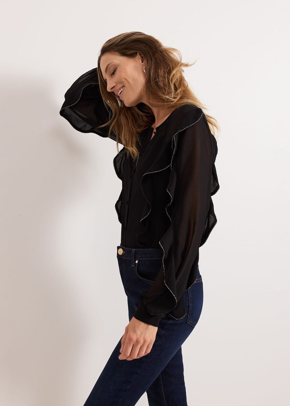 Cordelia Black Ruffle Blouse - Black