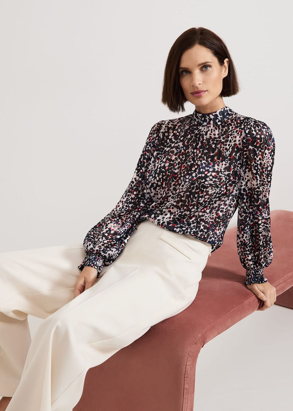 Ingrid Abstract Print Blouse - Navy